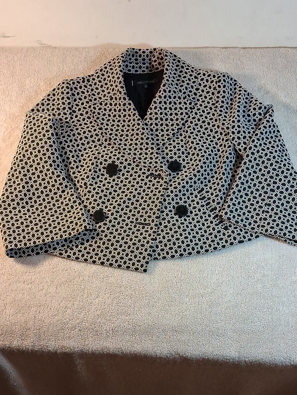 Anne Klein Black & White Geometric Cropped Peacoat